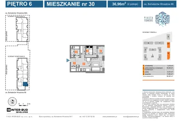 Rzut - Mieszkanie na sprzedaż 2 pokoje o powierzchni 36,96 m² - numer 86.30 w Piasta Towers bud. 86 i 86A