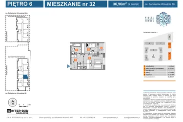 Rzut - Mieszkanie na sprzedaż 2 pokoje o powierzchni 36,96 m² - numer 86.32 w Piasta Towers bud. 86 i 86A