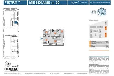 Rzut - Mieszkanie na sprzedaż 2 pokoje o powierzchni 36,96 m² - numer 86.50 w Piasta Towers bud. 86 i 86A