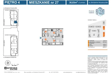 Rzut - Mieszkanie na sprzedaż 2 pokoje o powierzchni 36,83 m² - numer 86A.27 w Piasta Towers bud. 86 i 86A