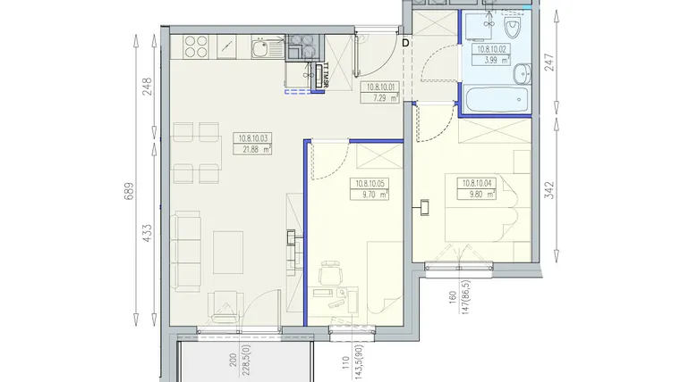 Rzut - Mieszkanie na sprzedaż 3 pokoje o powierzchni 52,67 m² - numer K2 10/8/10/3a w Południk 17 - budynek K2