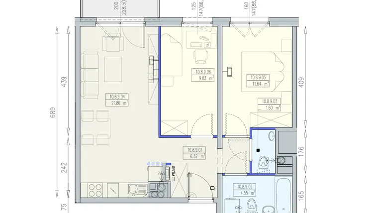 Rzut - Mieszkanie na sprzedaż 3 pokoje o powierzchni 55,8 m² - numer K2 10/8/9/3a w Południk 17 - budynek K2
