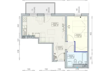 Rzut - Mieszkanie na sprzedaż 2 pokoje o powierzchni 40,47 m² - numer K2 10/8/8/2a w Południk 17 - budynek K2