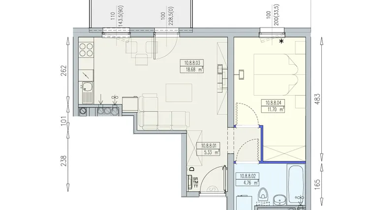 Rzut - Mieszkanie na sprzedaż 2 pokoje o powierzchni 40,47 m² - numer K2 10/8/8/2a w Południk 17 - budynek K2
