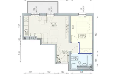 Rzut - Mieszkanie na sprzedaż 2 pokoje o powierzchni 40,47 m² - numer K2 10/7/8/2a w Południk 17 - budynek K2