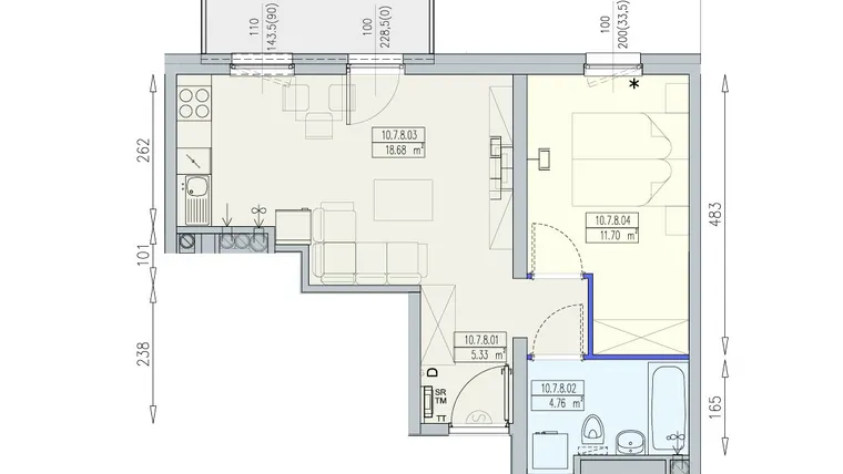 Rzut - Mieszkanie na sprzedaż 2 pokoje o powierzchni 40,47 m² - numer K2 10/7/8/2a w Południk 17 - budynek K2