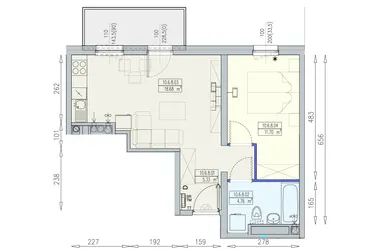 Rzut - Mieszkanie na sprzedaż 2 pokoje o powierzchni 40,47 m² - numer K2 10/6/8/2a w Południk 17 - budynek K2