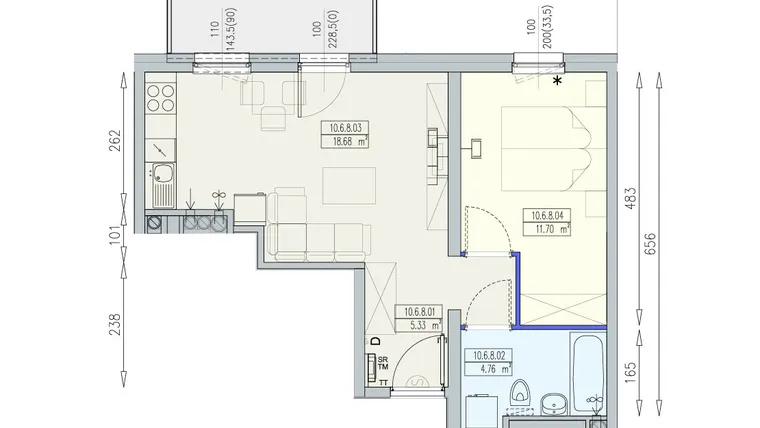 Rzut - Mieszkanie na sprzedaż 2 pokoje o powierzchni 40,47 m² - numer K2 10/6/8/2a w Południk 17 - budynek K2