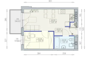 Rzut - Mieszkanie na sprzedaż 2 pokoje o powierzchni 33,13 m² - numer K2 6/6/2/2a w Południk 17 - budynek K2