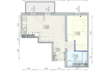 Rzut - Mieszkanie na sprzedaż 2 pokoje o powierzchni 40,47 m² - numer K2 10/5/8/2a w Południk 17 - budynek K2