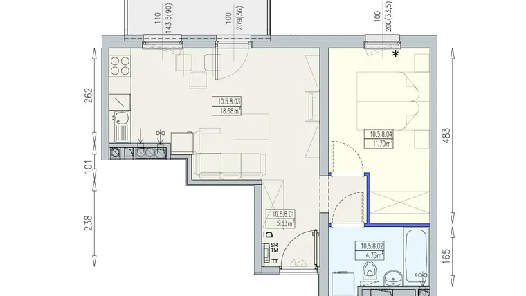 Rzut - Mieszkanie na sprzedaż 2 pokoje o powierzchni 40,47 m² - numer K2 10/5/8/2a w Południk 17 - budynek K2