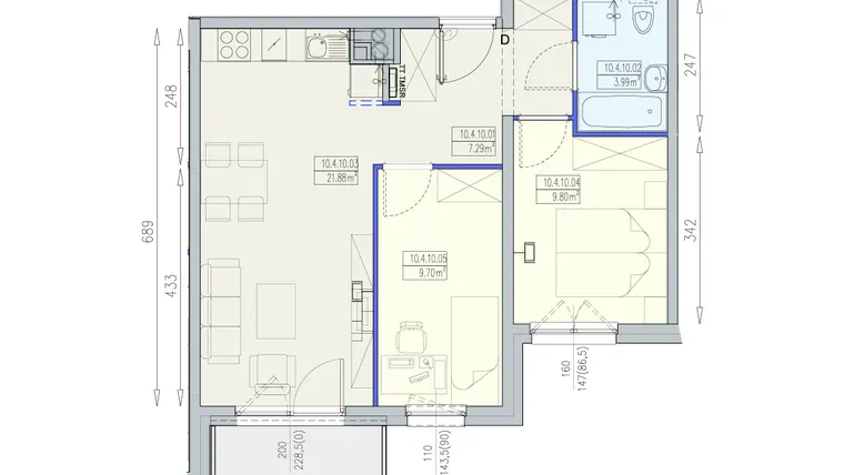 Rzut - Mieszkanie na sprzedaż 3 pokoje o powierzchni 52,67 m² - numer K2 10/4/10/3a w Południk 17 - budynek K2
