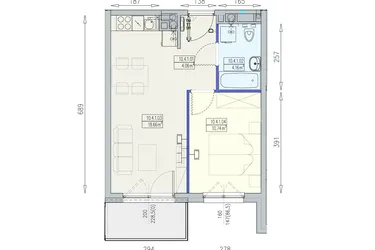 Rzut - Mieszkanie na sprzedaż 2 pokoje o powierzchni 37,61 m² - numer K2 10/4/1/2a w Południk 17 - budynek K2