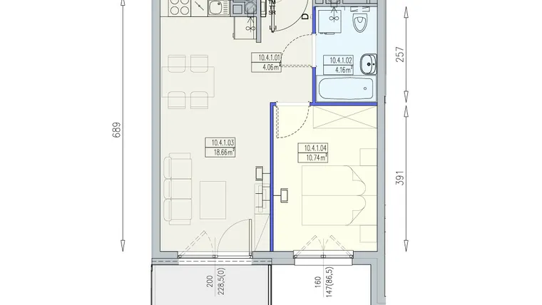 Rzut - Mieszkanie na sprzedaż 2 pokoje o powierzchni 37,61 m² - numer K2 10/4/1/2a w Południk 17 - budynek K2