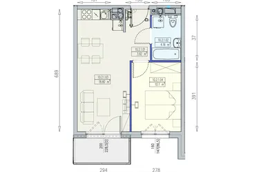 Rzut - Mieszkanie na sprzedaż 2 pokoje o powierzchni 37,61 m² - numer K2 10/2/1/2a w Południk 17 - budynek K2