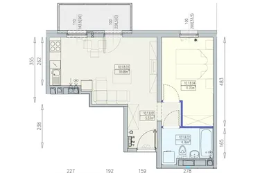 Rzut - Mieszkanie na sprzedaż 2 pokoje o powierzchni 40,47 m² - numer K2 10/1/8/2a w Południk 17 - budynek K2