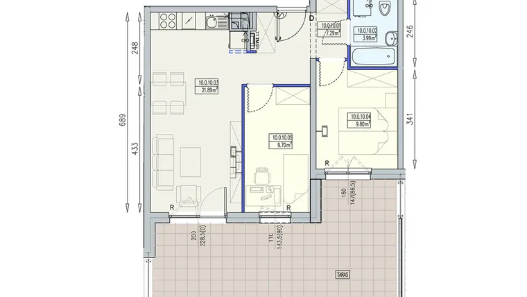 Rzut - Mieszkanie na sprzedaż 3 pokoje o powierzchni 52,67 m² - numer K2 10/0/10/3a w Południk 17 - budynek K2