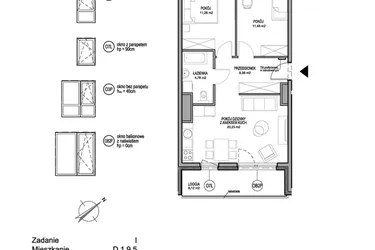 Rzut - Mieszkanie na sprzedaż 3 pokoje o powierzchni 56,13 m² - numer D.1.9.5 w Rumia Centralna