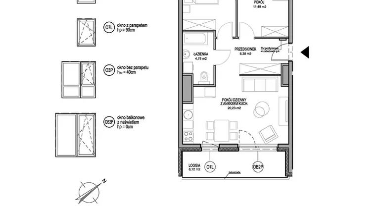 Rzut - Mieszkanie na sprzedaż 3 pokoje o powierzchni 56,13 m² - numer D.1.9.5 w Rumia Centralna
