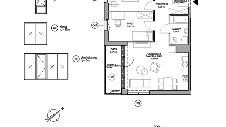Rzut - Mieszkanie na sprzedaż 3 pokoje o powierzchni 66,65 m² - numer D.2.10.3 w Rumia Centralna
