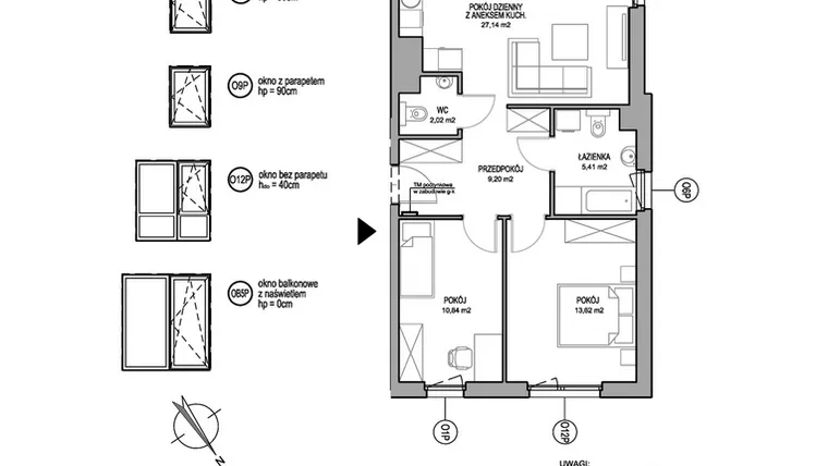 Rzut - Mieszkanie na sprzedaż 3 pokoje o powierzchni 68,23 m² - numer D.2.10.5 w Rumia Centralna
