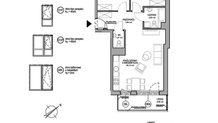 Rzut - Mieszkanie na sprzedaż 3 pokoje o powierzchni 62,46 m² - numer D.2.11.1 w Rumia Centralna