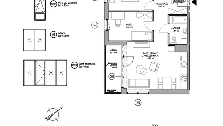 Rzut - Mieszkanie na sprzedaż 3 pokoje o powierzchni 66,65 m² - numer D.2.11.3 w Rumia Centralna