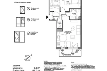Rzut - Mieszkanie na sprzedaż 3 pokoje o powierzchni 63,13 m² - numer D.2.2.1 w Rumia Centralna