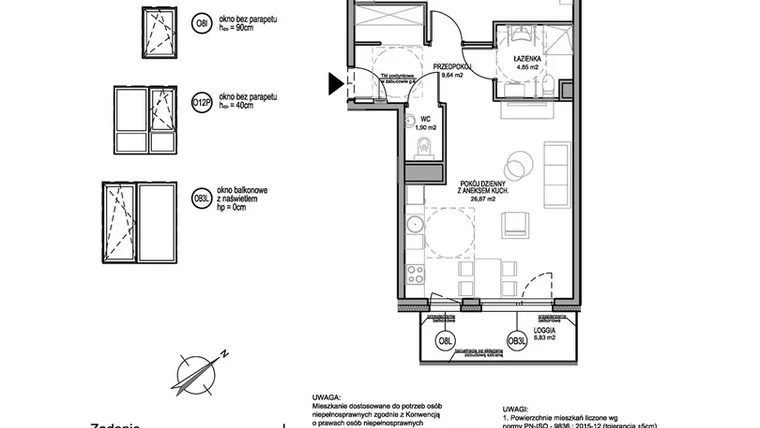 Rzut - Mieszkanie na sprzedaż 3 pokoje o powierzchni 63,13 m² - numer D.2.2.1 w Rumia Centralna
