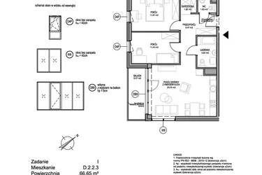 Rzut - Mieszkanie na sprzedaż 3 pokoje o powierzchni 66,24 m² - numer D.2.2.3 w Rumia Centralna