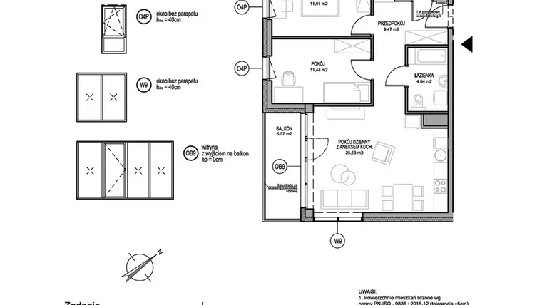 Rzut - Mieszkanie na sprzedaż 3 pokoje o powierzchni 66,24 m² - numer D.2.2.3 w Rumia Centralna