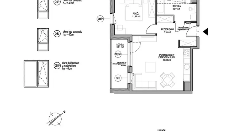 Rzut - Mieszkanie na sprzedaż 2 pokoje o powierzchni 49,3 m² - numer D.2.2.4 w Rumia Centralna
