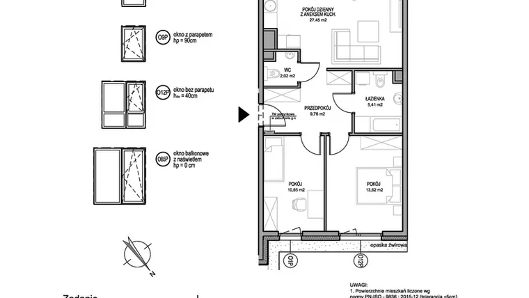Rzut - Mieszkanie na sprzedaż 3 pokoje o powierzchni 69,11 m² - numer D.2.2.5 w Rumia Centralna