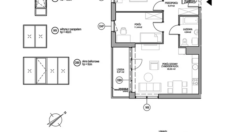 Rzut - Mieszkanie na sprzedaż 3 pokoje o powierzchni 66,65 m² - numer D.2.3.3 w Rumia Centralna
