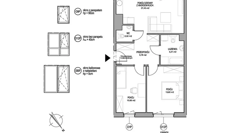 Rzut - Mieszkanie na sprzedaż 3 pokoje o powierzchni 69,11 m² - numer D.2.3.5 w Rumia Centralna