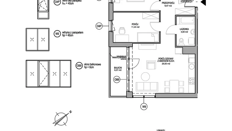 Rzut - Mieszkanie na sprzedaż 3 pokoje o powierzchni 66,65 m² - numer D.2.4.3 w Rumia Centralna