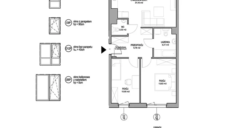 Rzut - Mieszkanie na sprzedaż 3 pokoje o powierzchni 69,11 m² - numer D.2.4.5 w Rumia Centralna