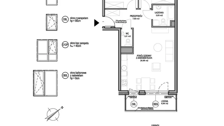 Rzut - Mieszkanie na sprzedaż 3 pokoje o powierzchni 63,28 m² - numer D.2.5.1 w Rumia Centralna