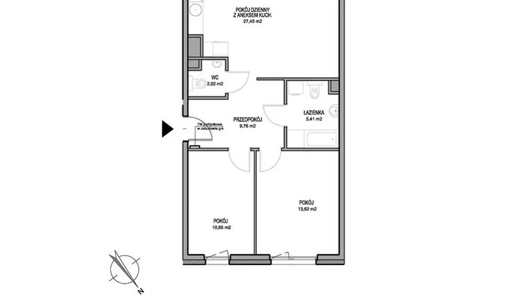 Rzut - Mieszkanie na sprzedaż 3 pokoje o powierzchni 69,11 m² - numer D.2.5.5 w Rumia Centralna