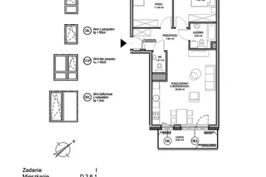 Rzut - Mieszkanie na sprzedaż 3 pokoje o powierzchni 63,28 m² - numer D.2.6.1 w Rumia Centralna