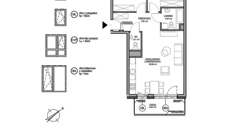 Rzut - Mieszkanie na sprzedaż 3 pokoje o powierzchni 63,28 m² - numer D.2.6.1 w Rumia Centralna