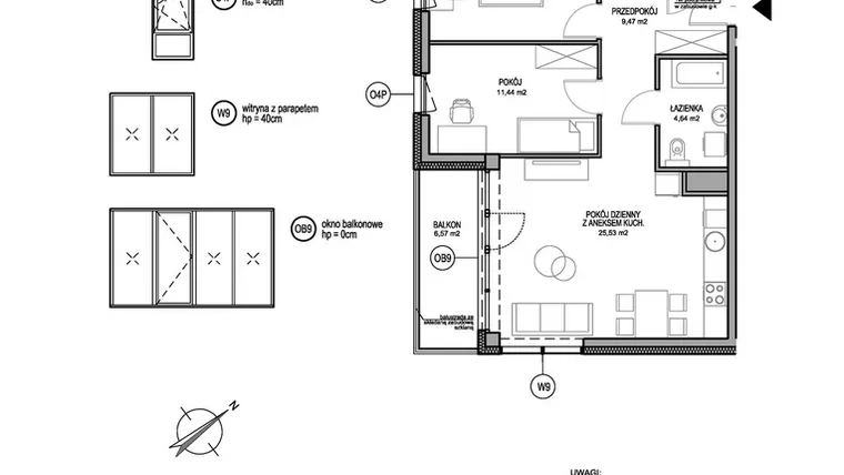 Rzut - Mieszkanie na sprzedaż 3 pokoje o powierzchni 66,65 m² - numer D.2.6.3 w Rumia Centralna