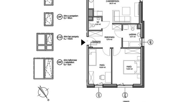 Rzut - Mieszkanie na sprzedaż 3 pokoje o powierzchni 68,23 m² - numer D.2.6.5 w Rumia Centralna