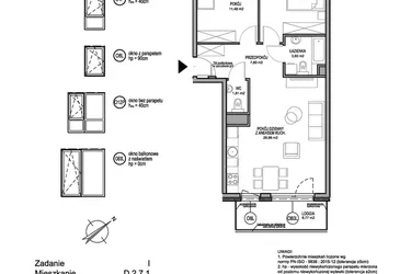 Rzut - Mieszkanie na sprzedaż 3 pokoje o powierzchni 63,28 m² - numer D.2.7.1 w Rumia Centralna