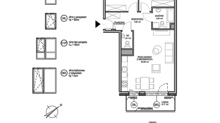 Rzut - Mieszkanie na sprzedaż 3 pokoje o powierzchni 63,28 m² - numer D.2.7.1 w Rumia Centralna