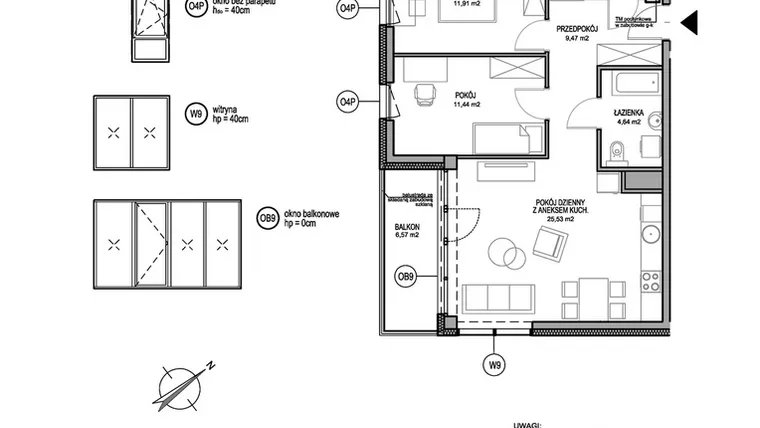 Rzut - Mieszkanie na sprzedaż 3 pokoje o powierzchni 66,65 m² - numer D.2.7.3 w Rumia Centralna