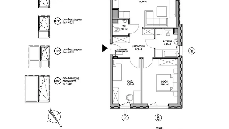 Rzut - Mieszkanie na sprzedaż 3 pokoje o powierzchni 68,23 m² - numer D.2.7.5 w Rumia Centralna