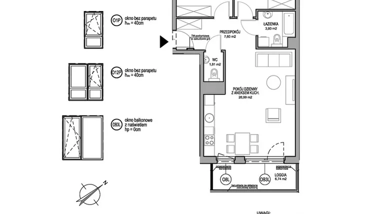 Rzut - Mieszkanie na sprzedaż 3 pokoje o powierzchni 63,27 m² - numer D.2.8.1 w Rumia Centralna