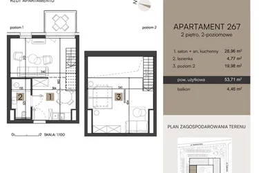 Rzut - Mieszkanie na sprzedaż 2 pokoje o powierzchni 53,71 m² - numer 267 w Nickel Resort & wellnest
