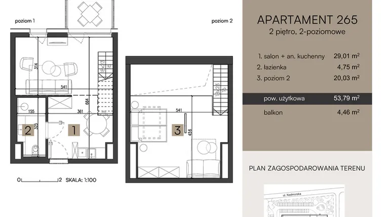 Rzut - Mieszkanie na sprzedaż 2 pokoje o powierzchni 53,79 m² - numer 265 w Nickel Resort & wellnest